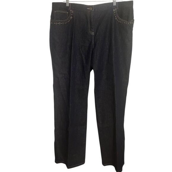 Ruby Rd. Indigo Blue Modern Blooms Sparkle Ankle Studded Jeans Plus Size 20W NEW - Picture 1 of 8